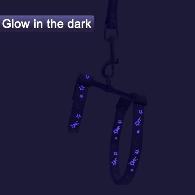 Cat Harness and Leash Set for Outdoor Walking Escape Proof Adjustable Soft Safety Strap with Golden Star and Moon Design Glow in The Dark Purple Large