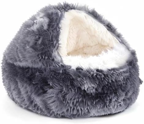 NOYAL Dog Bed Round Hooded Plush Cat Cave Donut Anti Anxiety Fluffy Dog Bed for Small Medium Dog and Cat