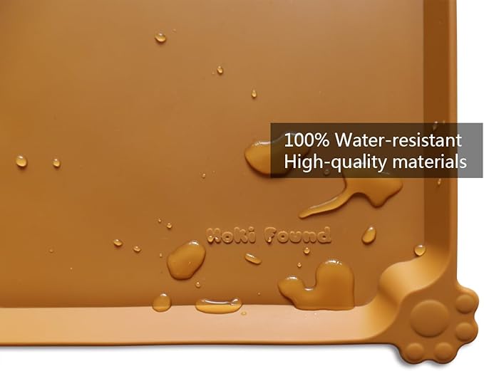 Hoki Found Large Silicone Pet Food Mats Tray - Non Slip Pet Dog Cat Bowl Mats Placemat - Dog Pet Cat Feeding Mat - Waterproof Dog Cat Food Mats -Pet Water Mats for Floors - Butterscotch
