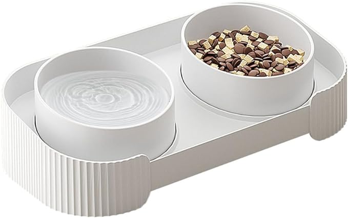 Marchul Ceramic Cat Bowls, Raised Cat Food Water Bowls, Anti overturning Splash-Proof Double Cat Food Dishes Set