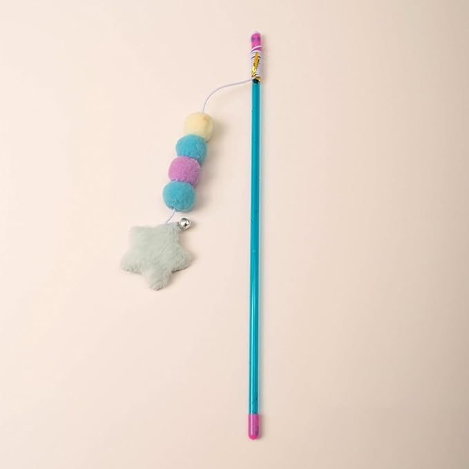 Pink Cat Stick Toy Elastic Rope Plush Ball Star Pendant Bite-Resistant Comfortable Grip Relieve Boredom Handmade Kitten Teaser Wand Cat Mice and Animals Toys