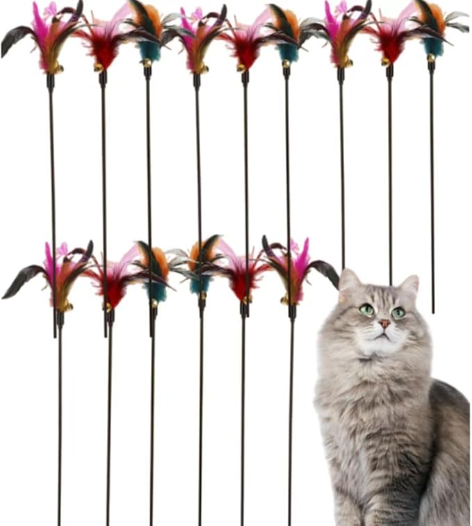 15-Pack Cat Feather Toys and Teaser Wand- Feather Toys for Cats,cat Feather Toy, cat Toys for Indoor Cats,Feather Stick cat Toy cat Teaser Wand - Feather Wand cat Toy