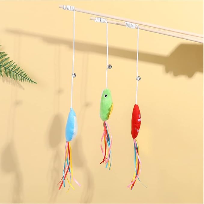 IUHKBH Cat Wands, 3 PCS Wood Cat Teaser Wands with Catnip Interactive Cat Toys for Cat and Kitten