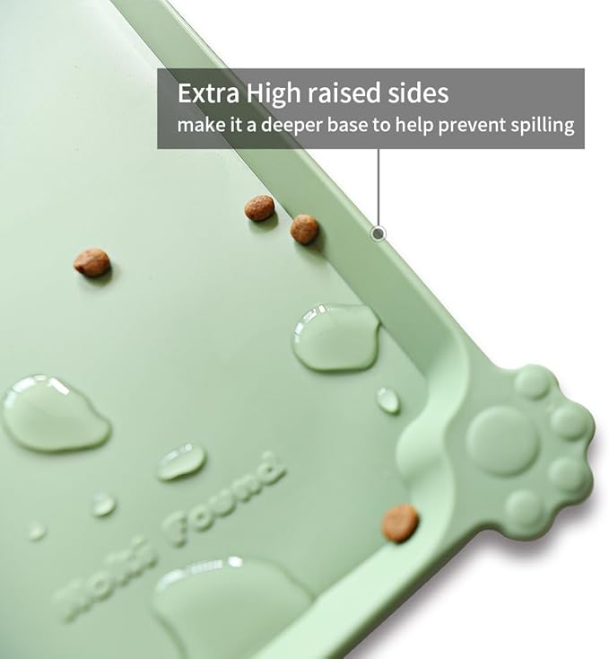 Hoki Found L Silicone Pet Food Mats Tray - Non Slip Pet Dog Cat Bowl Mats Placemat - Dog Pet Cat Feeding Mat - Waterproof Dog Cat Food Mats -Pet Water Mats for Carpet -Jade