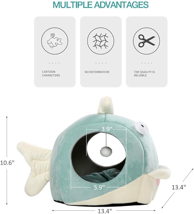 Lcybem Cat Beds for Indoor Cats - Cat Bed Cave with Removable Washable Cushioned Pillow, Calming Cozy Soft Cat Cave, Cute Friendly Dolphin Cat Houses for Indoor Cats No Deformation Pet Bed, M