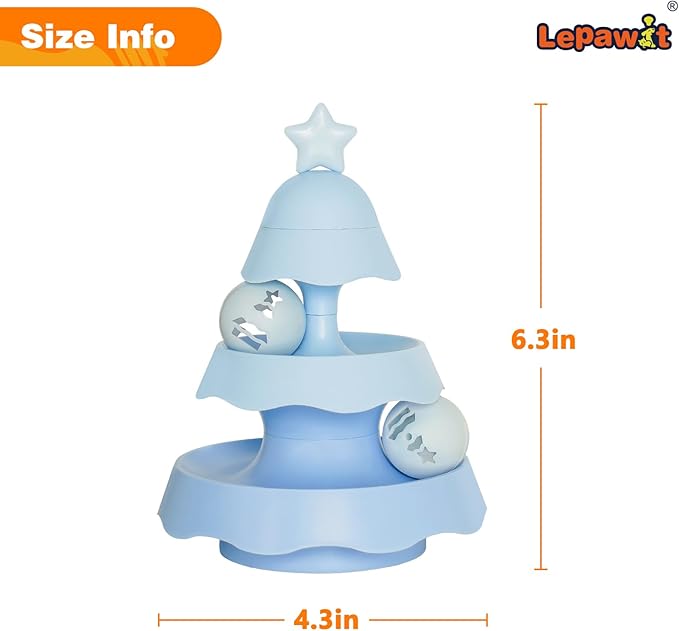 Interactive Cat Toys for Indoor Cats, Teeth Cleaning Dental Chew Catnip Toys, 3 Level Turntable with 3 Track Balls Chase Cat Toy for Kittens - Blue