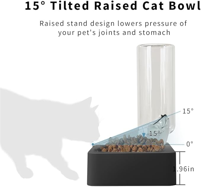 Marchul Tilted Cat Bowl Set for Food and Water, Food Feeding Raised Dishes for Puppies,Black