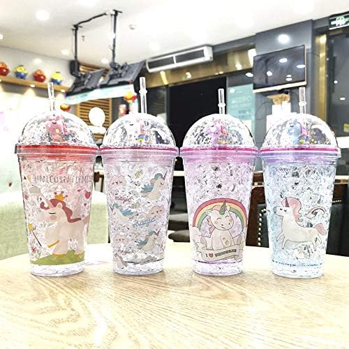 Unicorn Cup with Straw Kids Travel Tumbler Watter Bottle Plastic Cup Party Gift Coffee Mug (white unicorn 2, 6.5 * 20cm)