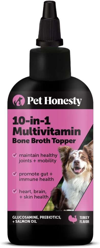 Pet Honesty Dog Multivitamin Supplement with Salmon Oil for Dogs - Allergy Itch Relief, Digestion, Skin & Coat Health, Liquid Supplement - Dog Food Topper Bone Broth with Prebiotics (12 oz)