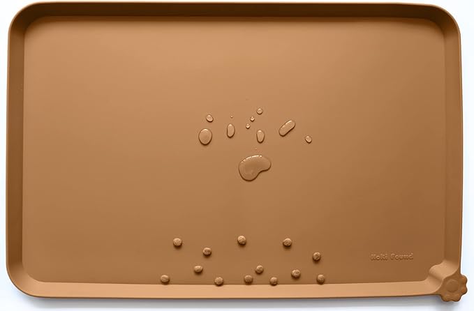 Hoki Found Large Silicone Pet Food Mats Tray - Non Slip Pet Dog Cat Bowl Mats Placemat - Dog Pet Cat Feeding Mat - Waterproof Dog Cat Food Mats -Pet Water Mats for Floors - Butterscotch