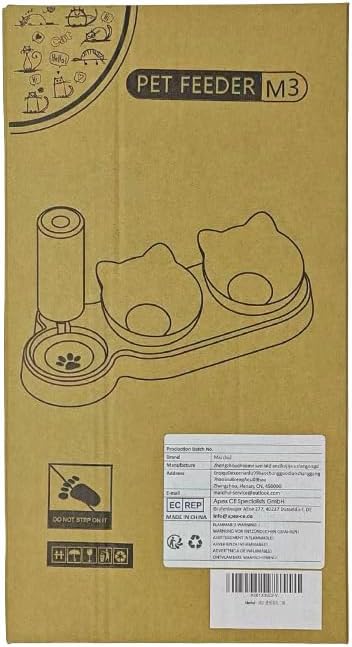 Marchul Raised Three Cat Dishes for Food and Water, Pet Feeding Bowls with Automatic Water Bottle