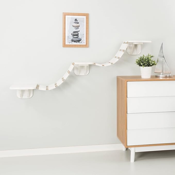 TRIXIE Wall Mount Cat Bridge, Three Platforms Linked by Bridge, White