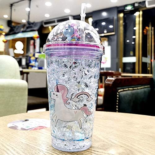 Unicorn Cup with Straw Kids Travel Tumbler Watter Bottle Plastic Cup for Party Gift Ice Coffee Mug (purple unicorn2, 6.5 * 20cm)