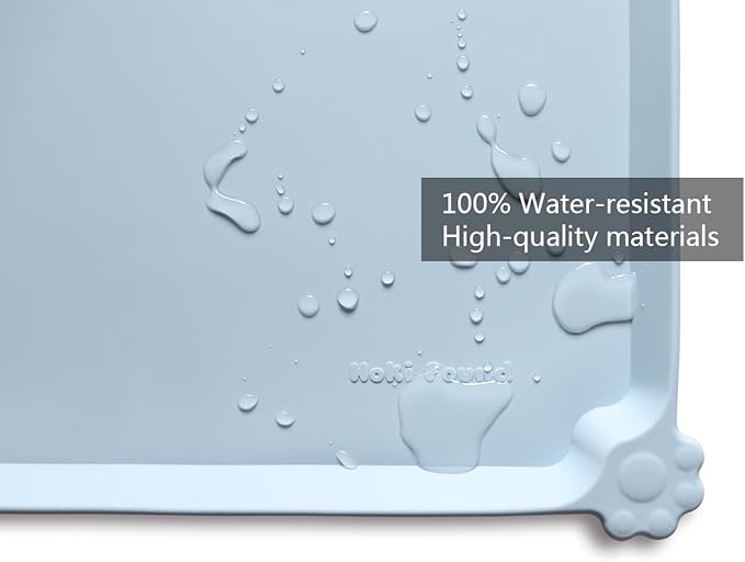 Hoki Found Large Silicone Pet Food Mats Tray - Non Slip Pet Dog Cat Bowl Mats Placemat - Dog Pet Cat Feeding Mat - Waterproof Dog Cat Food Mats -Pet Water Mats for Floors - Frost