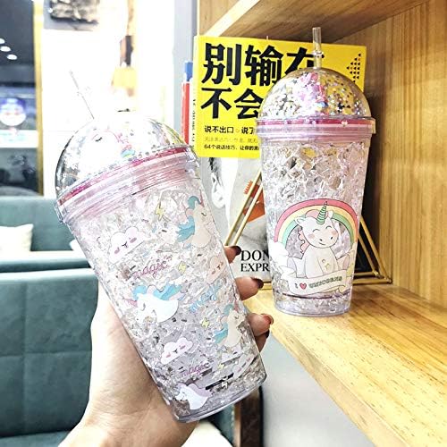 Unicorn Cup with Straw Kids Travel Tumbler Watter Bottle Plastic Cup for Party Gift Ice Coffee Mug (purple unicorn2, 6.5 * 20cm)
