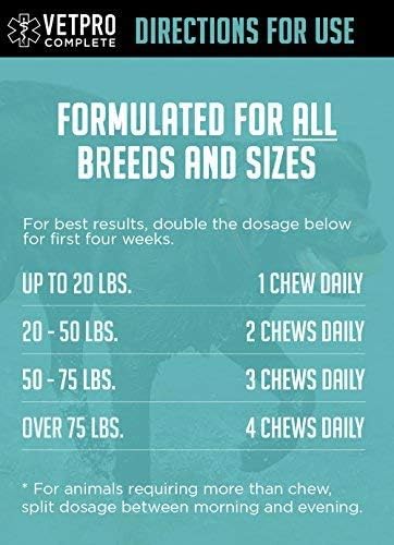 VetPro Complete Dr. Joseph's Dog Hip and Joint Supplement, 60 Count, Pain and Inflammation Relief Chews with Glucosamine, Chondroitin, MSM, Turmeric, Vitamin C, Omega 3