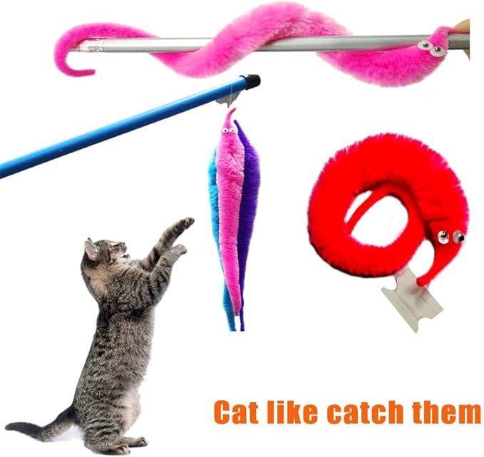 12PCS Fuzzy Worms, Fuzzy Worm Toys, String Worm Pets Fuzzy Worms On String Bulk Trick Toy Party Favors for Kid Cat (6 Colors)