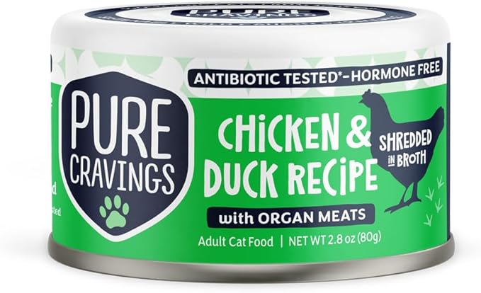 Chicken and Duck Recipe in Broth, Shredded Wet Cat Food, Grain-Free Protein, Non-GMO, 12 Pack