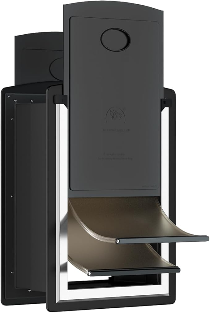 ClawJaw Doggy Door for Wall, Metal Frame and Telescopic Tunnel Pet Door, Double-Sided Wind Deflector and Magnetic Flaps, Easy to Install, Black (Pets Up to 50 Lb)-Medium