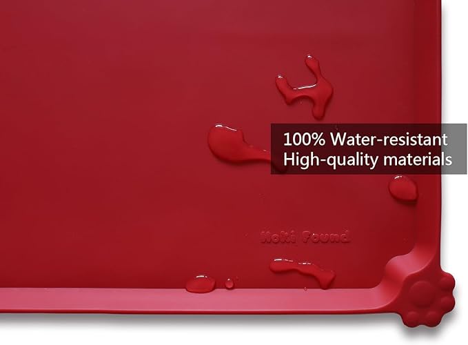 Hoki Found Large Silicone Pet Food Mats Tray - Non Slip Pet Dog Cat Bowl Mats Placemat - Dog Pet Cat Feeding Mat - Waterproof Dog Cat Food Mats -Pet Water Mats for Carpet -Classic Red