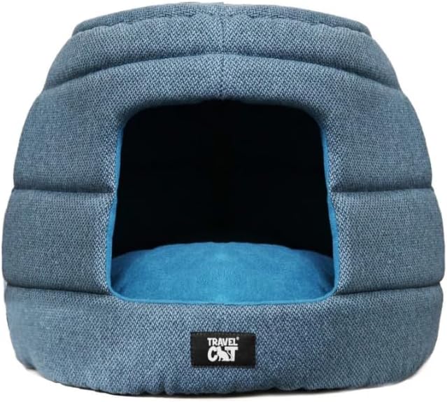 Travel Cat Meowbile Indoor Cat House - 25x18x17 inches Premium Convertible and Durable Hideaway Cat Bed and Cave (Blue, Medium)