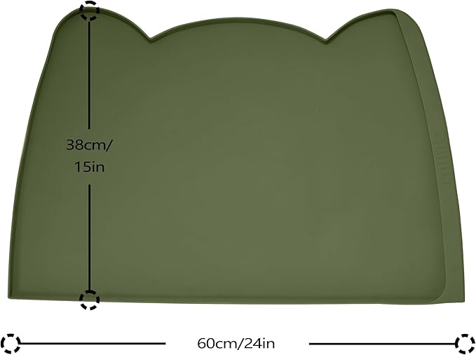 OHMO Dog Food Mat(Camo Green, 24 * 15'') w/Residue Collection Pocket Silicone Pet Feeding Mat for Floor High Edges Anti Spills Waterproof Cat Water Bowl Tray, Easy Clean Placemat