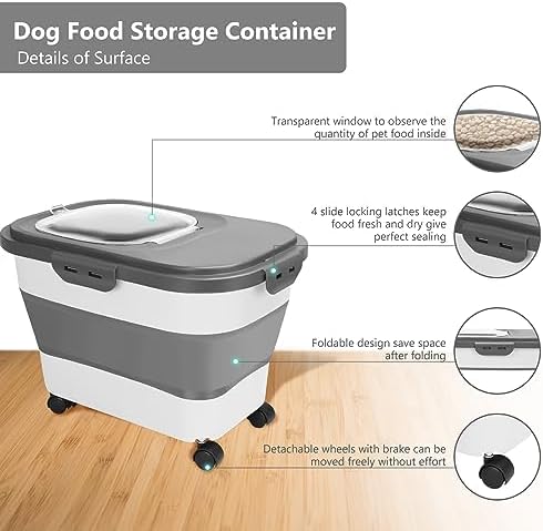 2 PCS Dog Food Storage Containers 15-20 Lbs Collapsible Dog Food Storage Container - with Measuring Cup &Scoop(Black+Black)