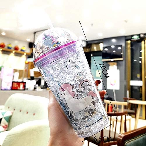 Unicorn Cup with Straw Kids Travel Tumbler Watter Bottle Plastic Cup for Party Gift Ice Coffee Mug (purple unicorn2, 6.5 * 20cm)