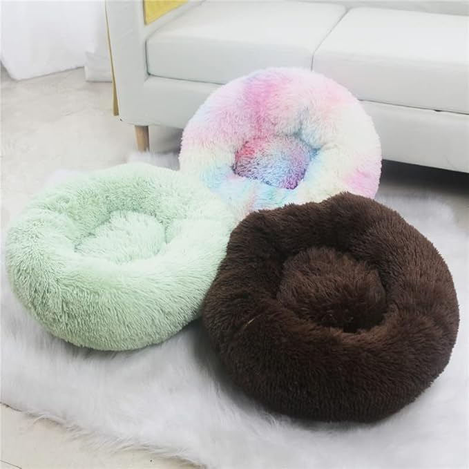 Cat Beds for Indoor Cats - Cat Bed Washable 20/24 inches, Dog Beds for Small Medium Dogs, Anti Anxiety Round Fluffy Plush Faux Fur Cat Bed, Thick Bottom (Light Green, Medium)