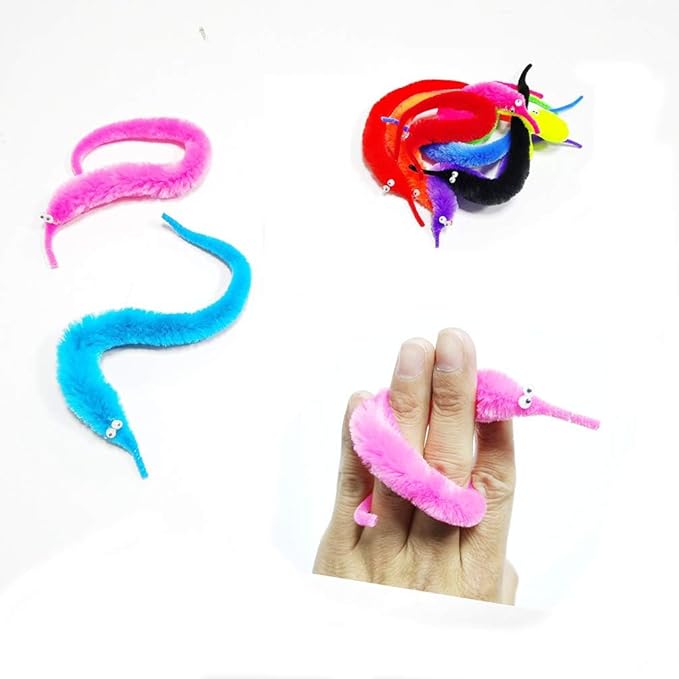 12PCS Fuzzy Worms, Fuzzy Worm Toys, String Worm Pets Fuzzy Worms On String Bulk Trick Toy Party Favors for Kid Cat (6 Colors)