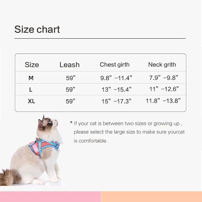 TOTORO Cat Harness and Leash for Walking Escape Proof ,Adjustable Comfortable Suedette Vest Harnesses for Cats,Reflective Strips Easy to Put on Step-in Velcro Jacket (L, Blue)