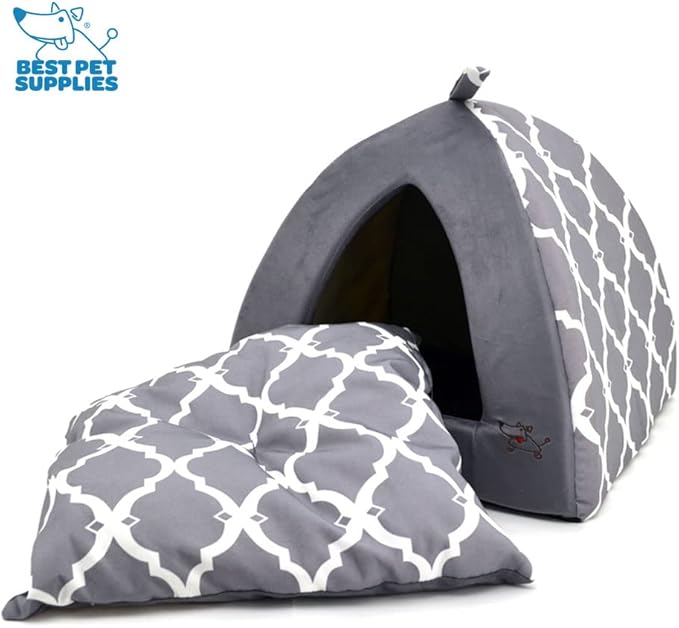 Pet Tent - Soft Bed for Dog and Cat by Best Pet Supplies - Sand Linen, 19" x 19" x H:19"