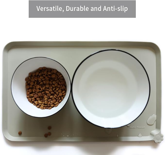 Hoki Found Silicone Pet Food Mats Tray - Non Slip Pet Dog Cat Bowl Mats Placemat - Dog Pet Cat Feeding Mat - Waterproof Dog Cat Food Mats -Pet Water Mats for Carpet -Cream Green