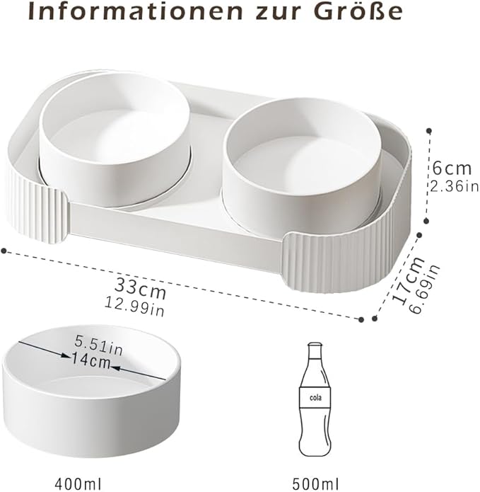 Marchul Ceramic Cat Bowls, Raised Cat Food Water Bowls, Anti overturning Splash-Proof Double Cat Food Dishes Set
