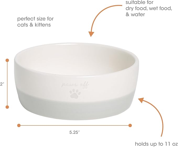 Pearhead Paws Off Ceramic Cat Bowl, Holds 1.3 Cups, Small Food and Water Bowl for Cats, Pet Dish, Microwave and Dishwasher Safe
