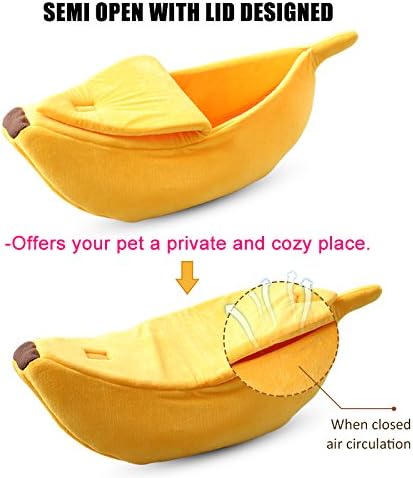 · Petgrow · Cute Banana Cat Bed House Extra Large Size, Christmas Soft Cat Cuddle Bed, Lovely Pet Supplies for Cats Kittens Rabbit Small Dogs, Yellow