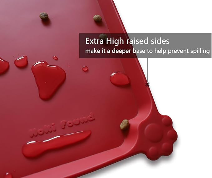 Hoki Found X-Large Silicone Pet Food Mats Tray - Non Slip Pet Dog Cat Bowl Mats Placemat - Dog Pet Cat Feeding Mat - Waterproof Dog Cat Food Mats -Pet Water Mats for Carpet - Classic Red