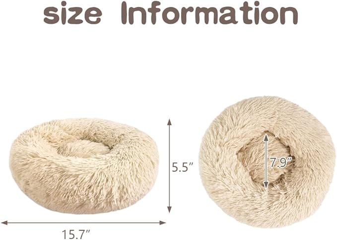 otoez Kitten Puppy Bed Extra Small XS Round Dog Cat Beds Anti Anxiety Plush Pet Calming Donut Bed with Non-Slip Waterproof Bottom, Washable (15.7", Taupe)