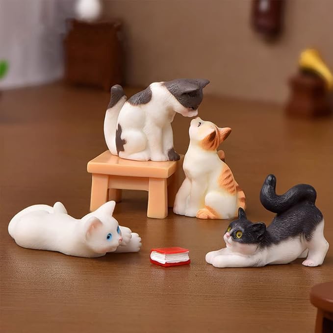 15 Pcs Cute Cat Animal Characters Toy Figure, Mniature Cat Collection Figurines Payset Mini Garden Decor Cake Toppers Automobile Decoration