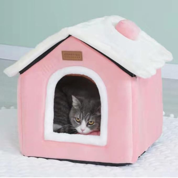 Christmas Cat Bed for Indoor Cats Plaid Christmas Cat Tent Cat Bed Cave for Pets Cats and Dogs (Coffee-S(15.7 X 12.6 X 13.8 Inch))