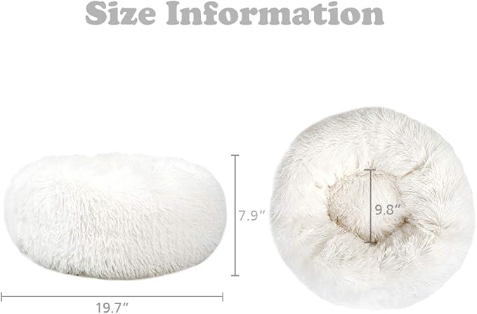 otoez Kitten Puppy Bed Small Round Dog Cat Beds Anti Anxiety Plush Pet Calming Donut Bed with Non-Slip Waterproof Bottom, Washable (19.7", White)