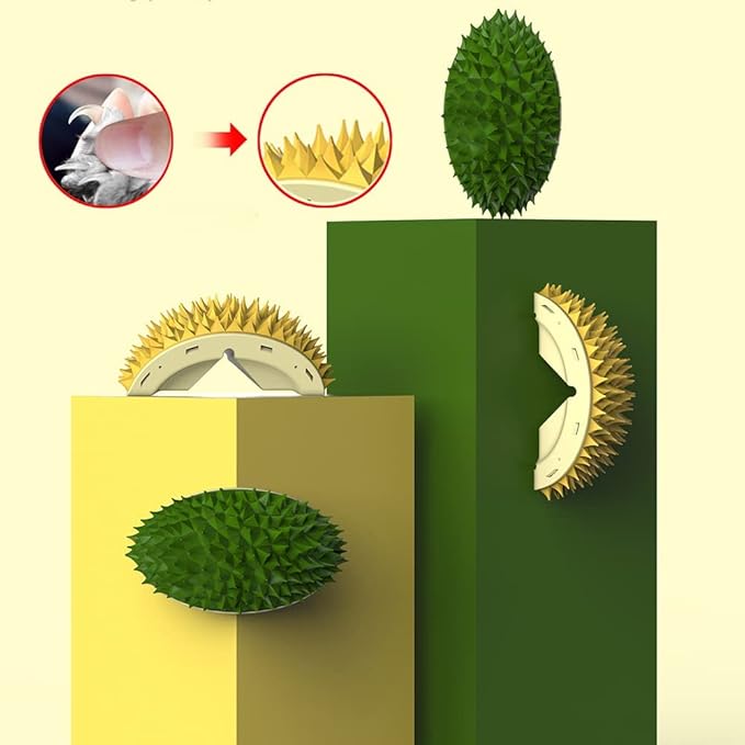 1PCS Cat Self Groomer Cat Dog Corner Hair Self Groomer Durian Shape Massage Brush Scratcher Combs Grooming Self-Adhesive Wall Corner Scratcher Pet Indoor Grooming Supply Scratch Massager Tool,Yellow
