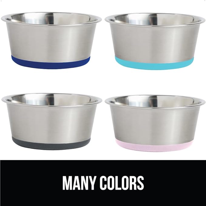 GORILLA GRIP Set of 2 Dog Bowls, Heavy Duty Metal Food and Water Bowl for Feeding Dogs and Cats, Dishwasher Safe, Rust Resistant Stainless Steel, BPA Free Rubber Base, Holds 2 Cups (16 fl oz), Beige