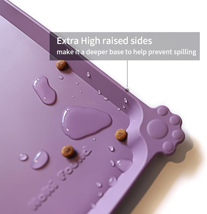 Hoki Found Large Silicone Pet Food Mats Tray with Higher Lips - Non Slip Pet Dog Cat Bowl Mats Placemat - Dog Pet Cat Feeding Mat - Waterproof Dog Cat Food Mats -Pet Water Mats for Floors -Amethyst