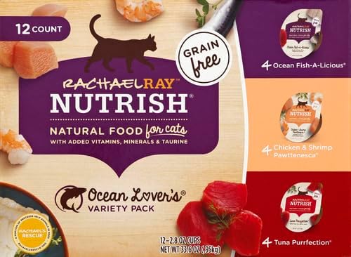 Nutrish Rachael Ray Natural Wet Cat Food with Added Vitamins, Minerals & Taurine, Ocean Lovers Variety Pack, 2.8 Ounce Cup (Pack of 12), Grain Free