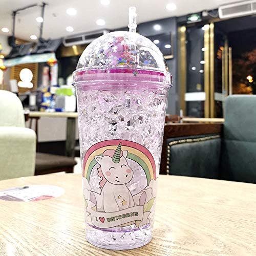 Unicorn Cup with Straw Kids Travel Tumbler Watter Bottle Plastic Cup Party Gift Coffee Mug (white unicorn 2, 6.5 * 20cm)