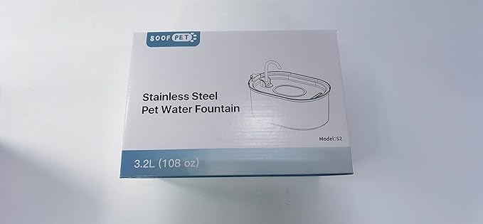 SOOFPET Cat Water Fountain: with 6pcs Carbon Filter + 3pcs Sponge - 108oz/3,2L Pet Water Fountain Stainless Steel - Cat Fountains for Drinking with Quiet Pump Dishwasher Safe Design Faucet-Shaped