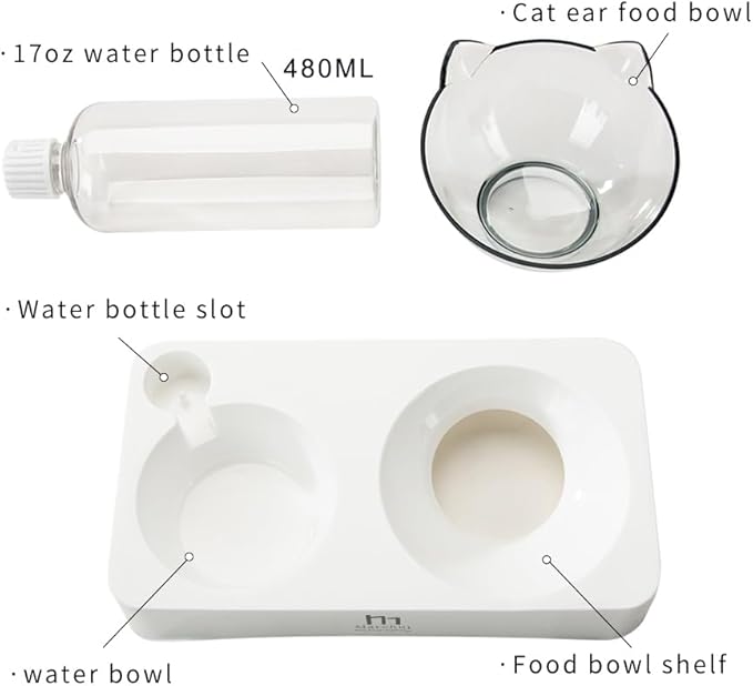 Marchul Tilted Cat Bowl Set for Food and Water, Food Feeding Raised Dishes for Puppies