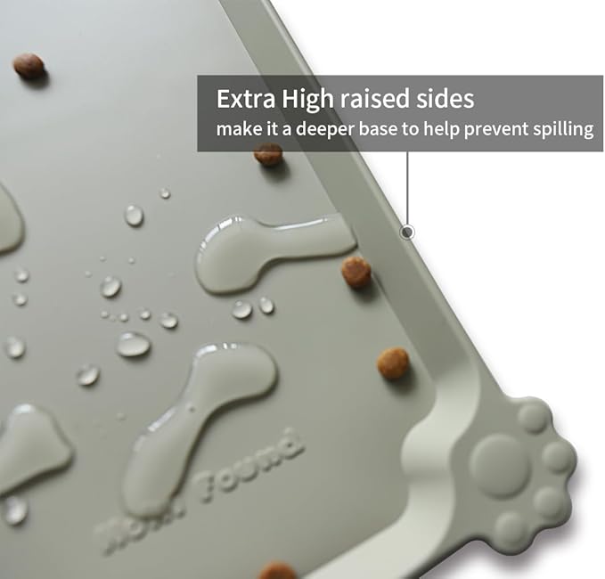 Hoki Found Silicone Pet Food Mats Tray - Non Slip Pet Dog Cat Bowl Mats Placemat - Dog Pet Cat Feeding Mat - Waterproof Dog Cat Food Mats -Pet Water Mats for Carpet -Cream Green