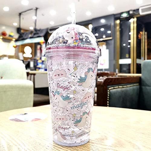 Unicorn Cup with Straw Kids Travel Tumbler Watter Bottle Plastic Cup Party Gift Coffee Mug (white unicorn 2, 6.5 * 20cm)